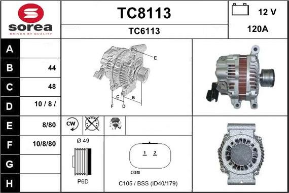 SNRA TC8113 - Alternator autospares.lv