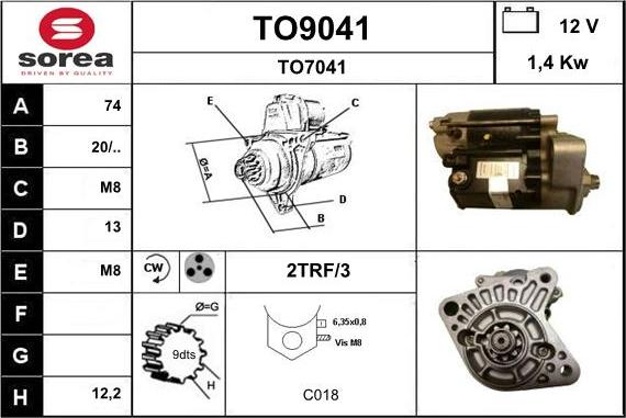 SNRA TO9041 - Starter autospares.lv