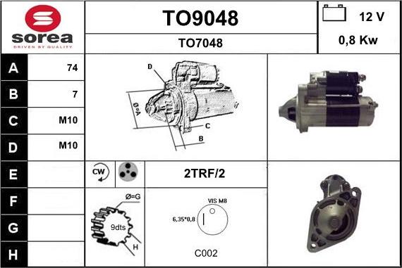 SNRA TO9048 - Starter autospares.lv