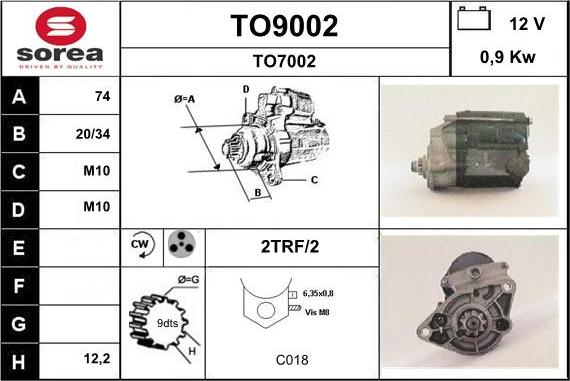 SNRA TO9002 - Starter autospares.lv