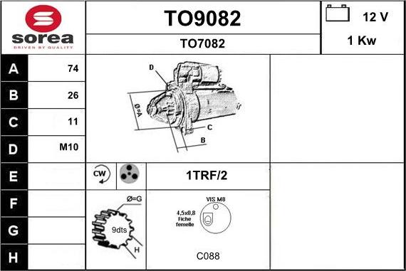 SNRA TO9082 - Starter autospares.lv