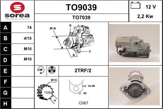 SNRA TO9039 - Starter autospares.lv