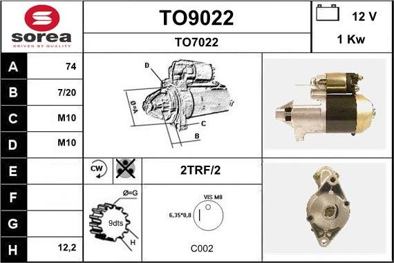 SNRA TO9022 - Starter autospares.lv