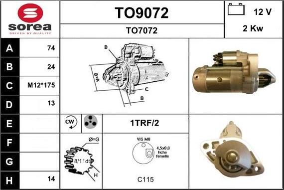 SNRA TO9072 - Starter autospares.lv