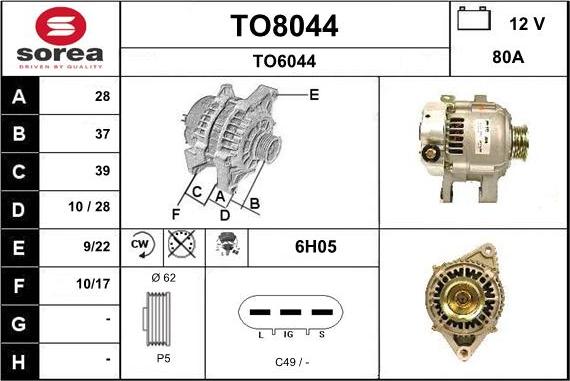 SNRA TO8044 - Alternator autospares.lv