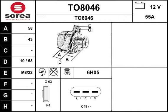 SNRA TO8046 - Alternator autospares.lv