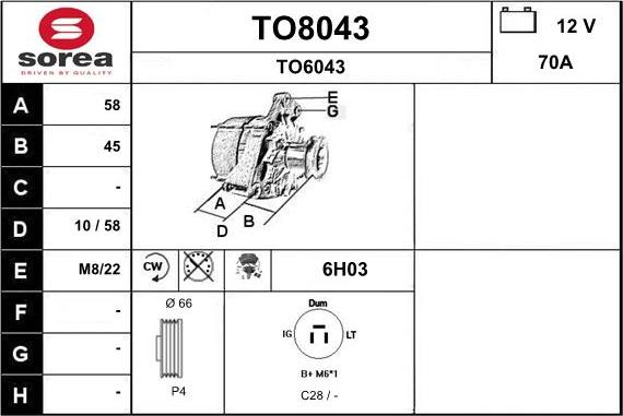 SNRA TO8043 - Alternator autospares.lv