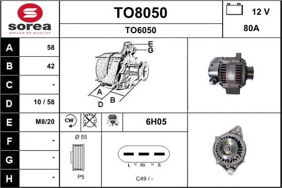 SNRA TO8050 - Alternator autospares.lv