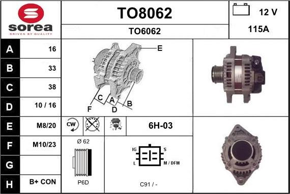 SNRA TO8062 - Alternator autospares.lv