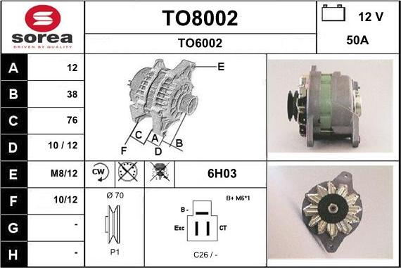 SNRA TO8002 - Alternator autospares.lv