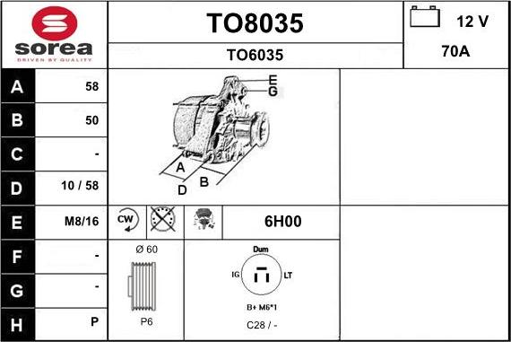 SNRA TO8035 - Alternator autospares.lv