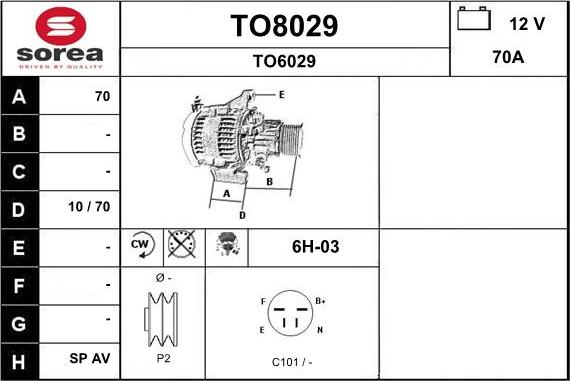 SNRA TO8029 - Alternator autospares.lv