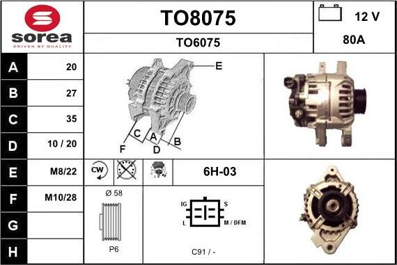 SNRA TO8075 - Alternator autospares.lv