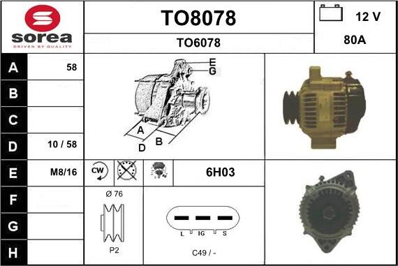 SNRA TO8078 - Alternator autospares.lv