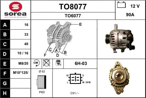 SNRA TO8077 - Alternator autospares.lv