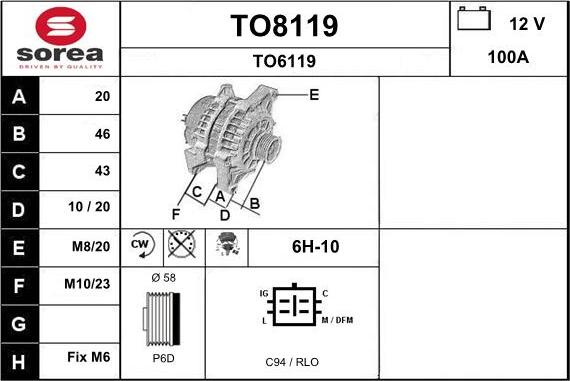 SNRA TO8119 - Alternator autospares.lv