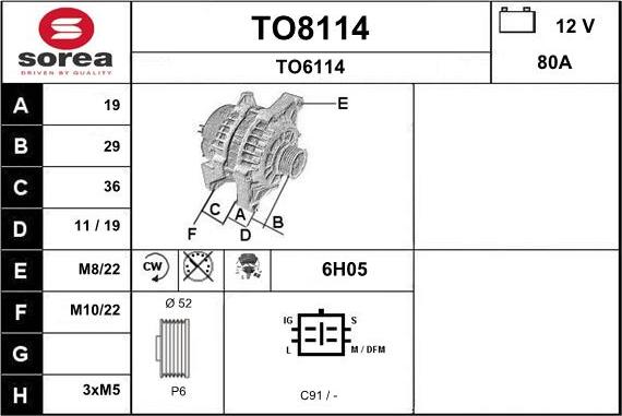 SNRA TO8114 - Alternator autospares.lv