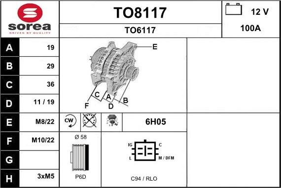 SNRA TO8117 - Alternator autospares.lv