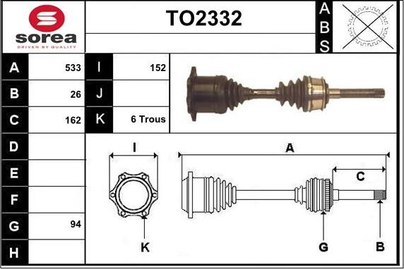 SNRA TO2332 - Drive Shaft autospares.lv