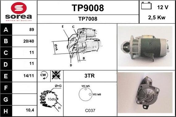 SNRA TP9008 - Starter autospares.lv