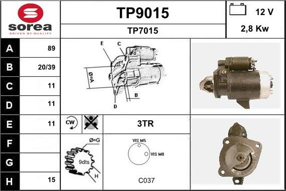 SNRA TP9015 - Starter autospares.lv