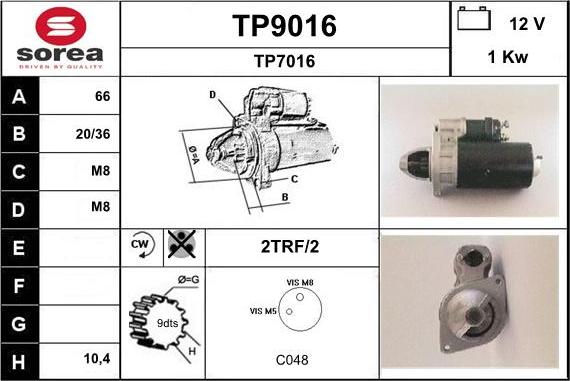 SNRA TP9016 - Starter autospares.lv