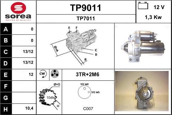 SNRA TP9011 - Starter autospares.lv