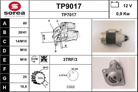 SNRA TP9017 - Starter autospares.lv