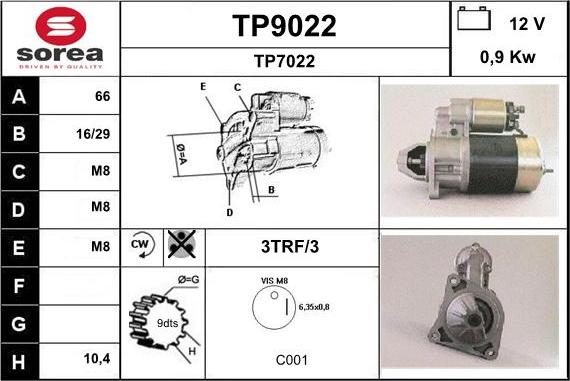 SNRA TP9022 - Starter autospares.lv