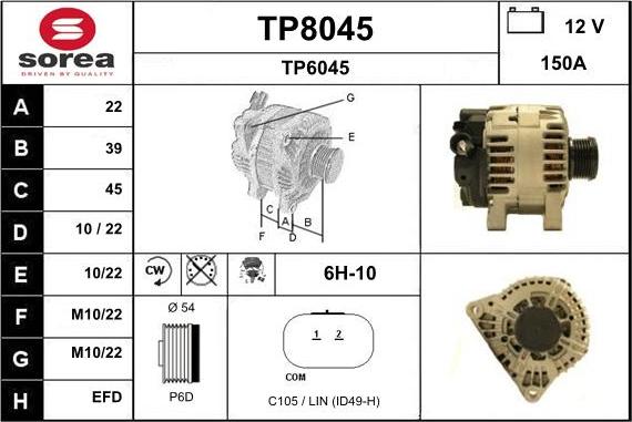SNRA TP8045 - Alternator autospares.lv