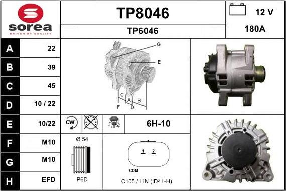 SNRA TP8046 - Alternator autospares.lv