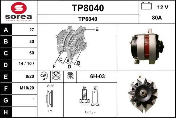 SNRA TP8040 - Alternator autospares.lv