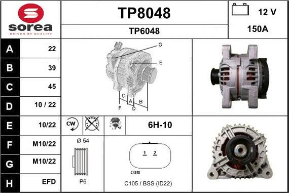 SNRA TP8048 - Alternator autospares.lv