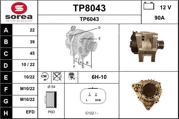 SNRA TP8043 - Alternator autospares.lv