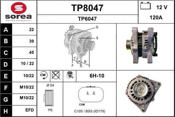 SNRA TP8047 - Alternator autospares.lv