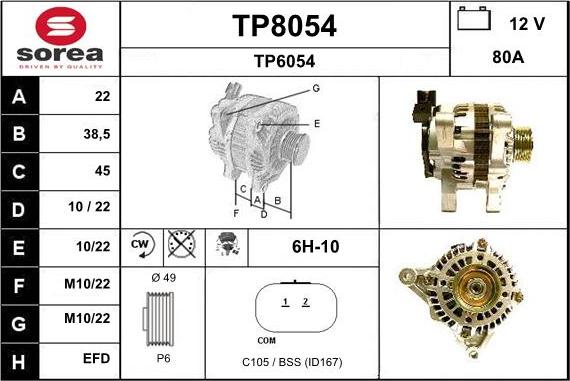 SNRA TP8054 - Alternator autospares.lv