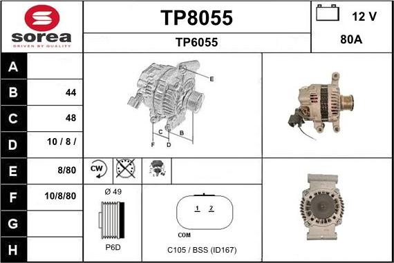 SNRA TP8055 - Alternator autospares.lv