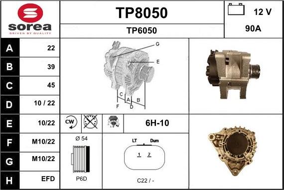 SNRA TP8050 - Alternator autospares.lv