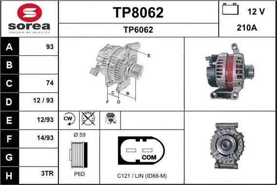 SNRA TP8062 - Alternator autospares.lv