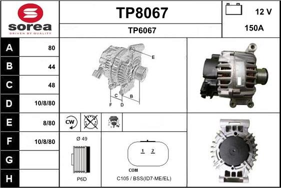 SNRA TP8067 - Alternator autospares.lv