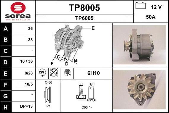 SNRA TP8005 - Alternator autospares.lv