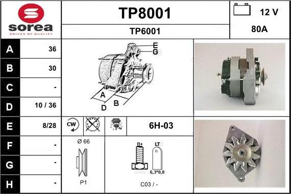 SNRA TP8001 - Alternator autospares.lv