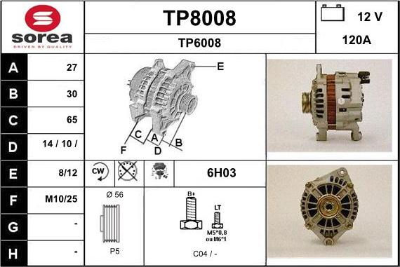 SNRA TP8008 - Alternator autospares.lv