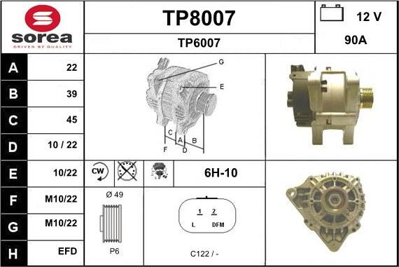 SNRA TP8007 - Alternator autospares.lv