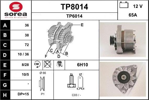 SNRA TP8014 - Alternator autospares.lv