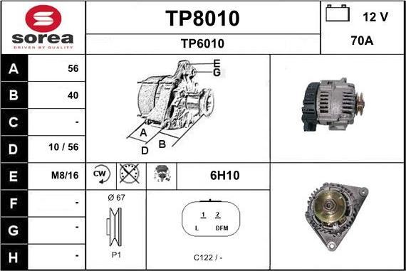 SNRA TP8010 - Alternator autospares.lv
