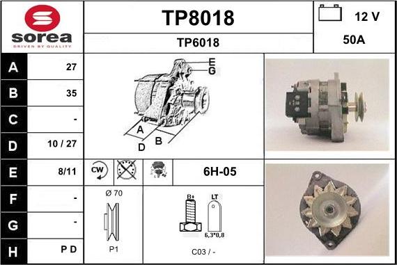 SNRA TP8018 - Alternator autospares.lv