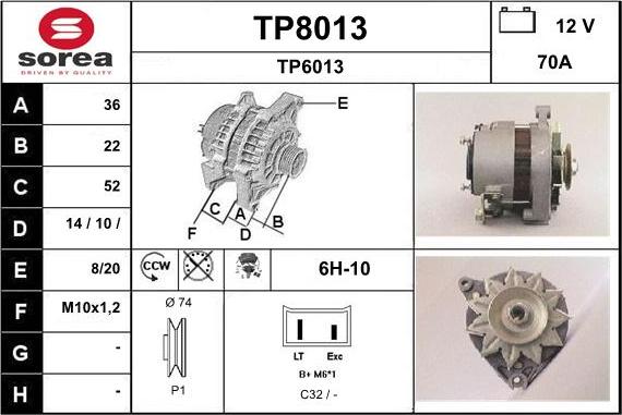 SNRA TP8013 - Alternator autospares.lv