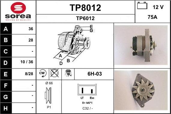 SNRA TP8012 - Alternator autospares.lv