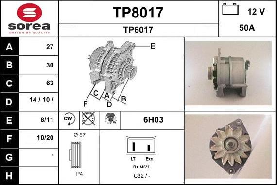 SNRA TP8017 - Alternator autospares.lv